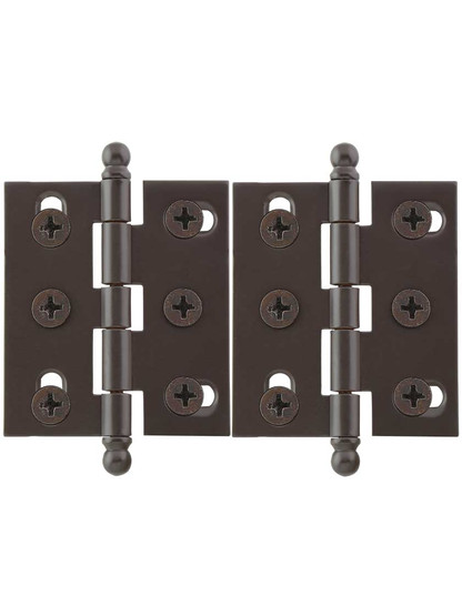 Pair of Solid Brass Ball-Tip Cabinet Hinges - 2 inch x 1 3/4 inch in Oil-Rubbed Bronze.